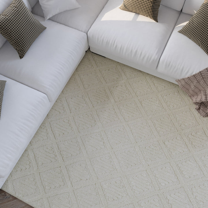 Kurzflor Teppich Creme Weiß aus Schurwolle "Hamptons SEVENTEEN" WECONhome