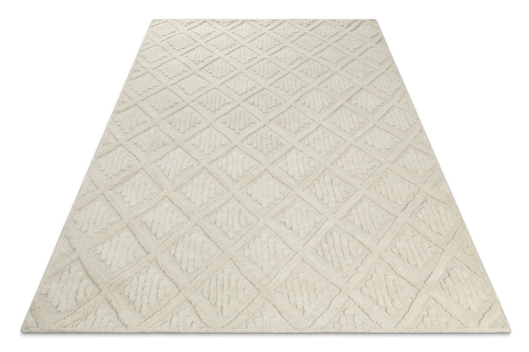 Kurzflor Teppich Creme Weiß aus Schurwolle "Hamptons SEVENTEEN" WECONhome