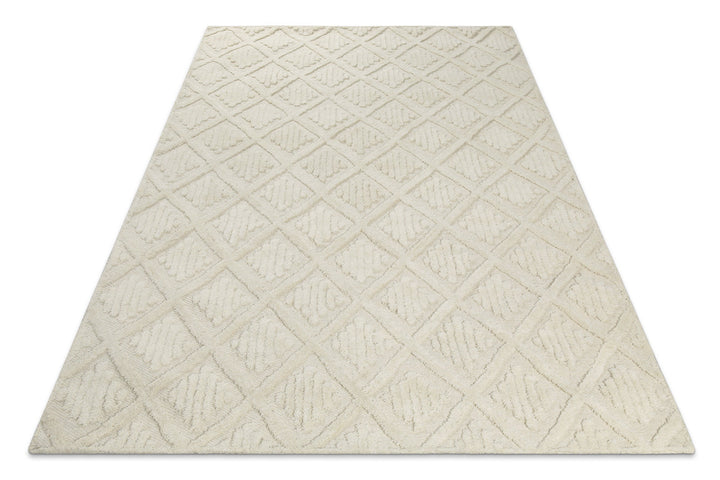 Kurzflor Teppich Creme Weiß aus Schurwolle "Hamptons SEVENTEEN" WECONhome