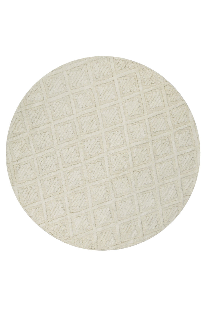 Kurzflor Teppich Rund Creme Weiß aus Schurwolle "Hamptons SEVENTEEN" WECONhome