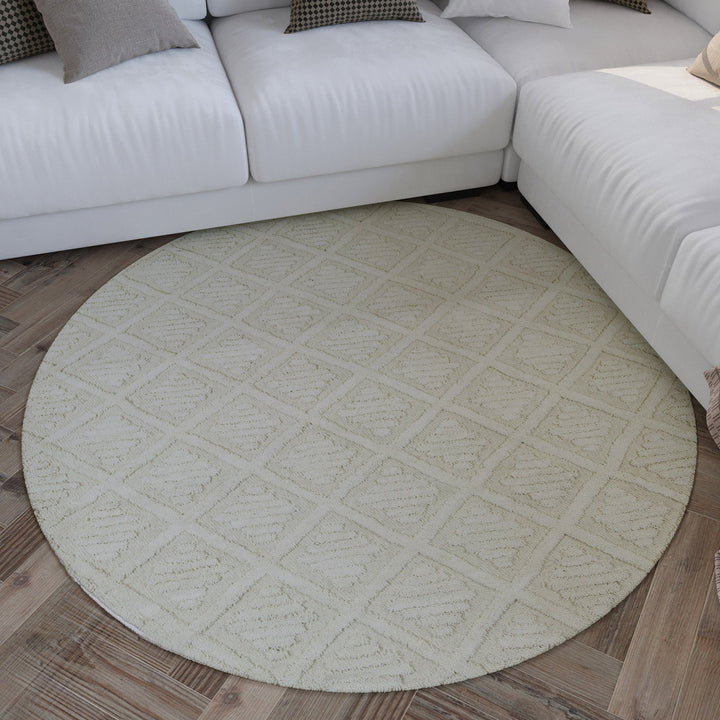 Kurzflor Teppich Rund Creme Weiß aus Schurwolle "Hamptons SEVENTEEN" WECONhome