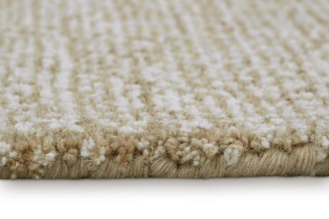 Kurzflor Teppich Rund Sand Beige aus Schurwolle "Hamptons THIRTEEN" WECONhome