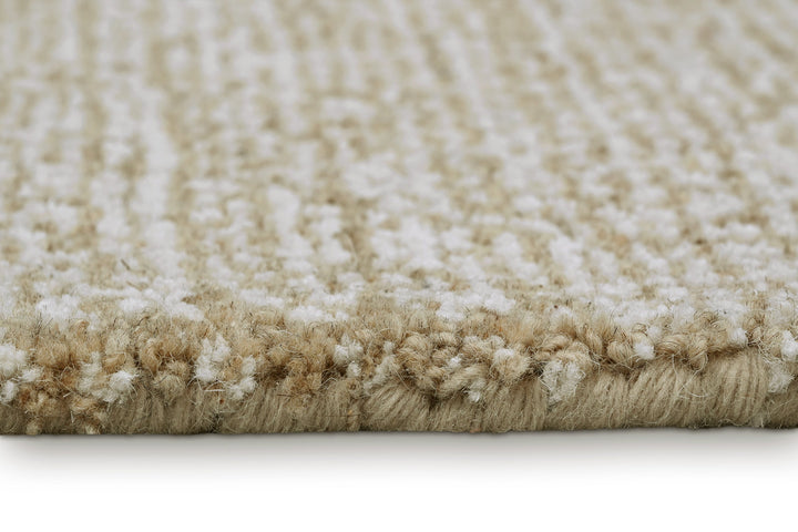 Kurzflor Teppich Rund Sand Beige aus Schurwolle "Hamptons THIRTEEN" WECONhome