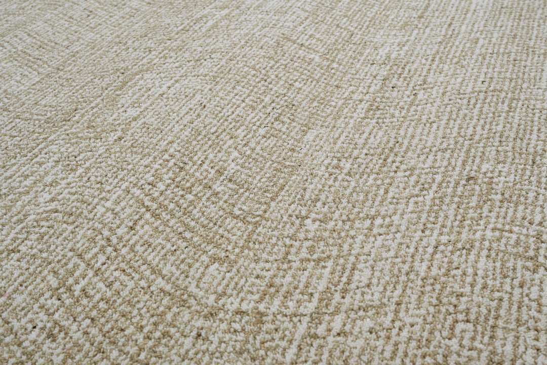 Kurzflor Teppich Rund Sand Beige aus Schurwolle "Hamptons THIRTEEN" WECONhome