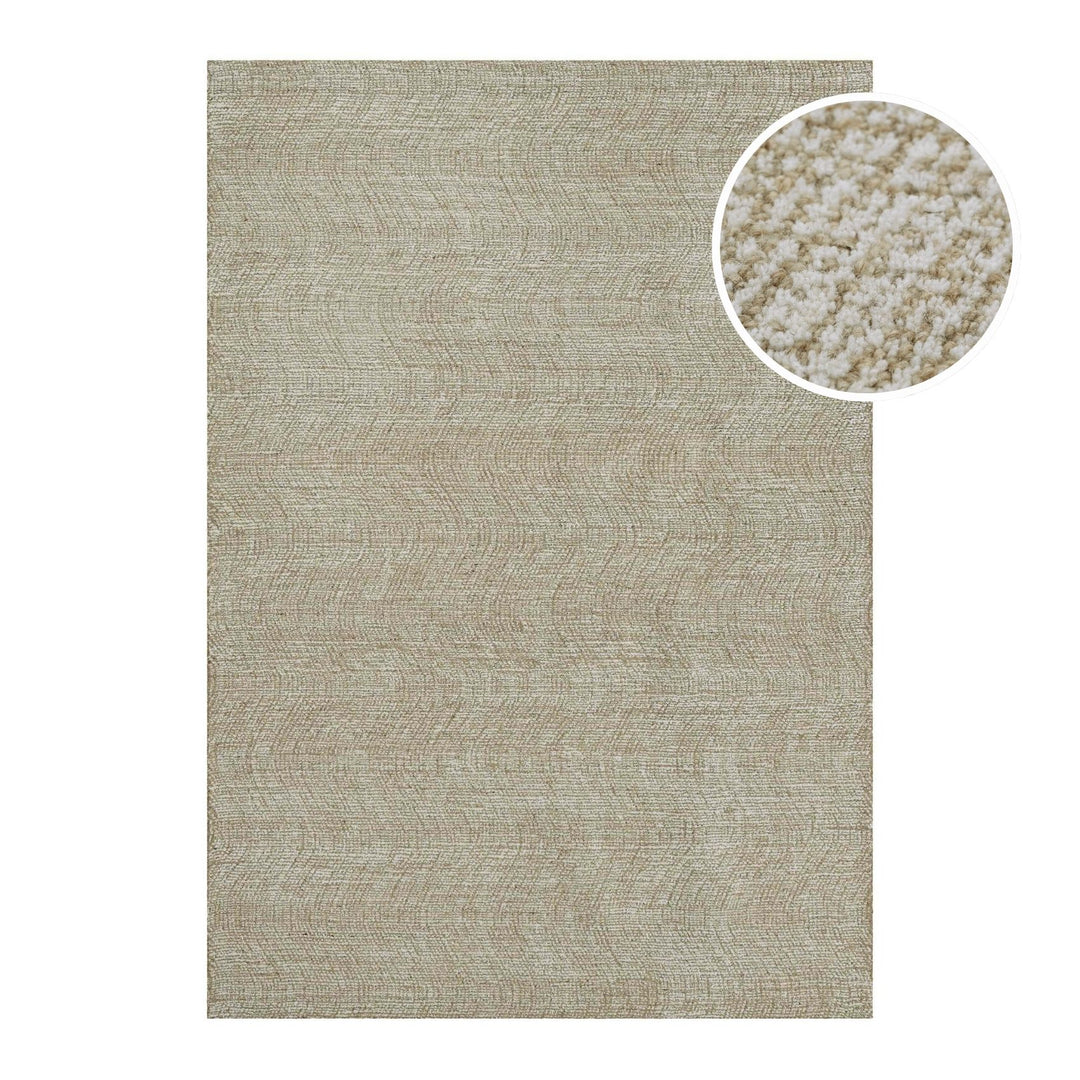 Kurzflor Teppich Sand Beige aus Schurwolle "Hamptons THIRTEEN" WECONhome