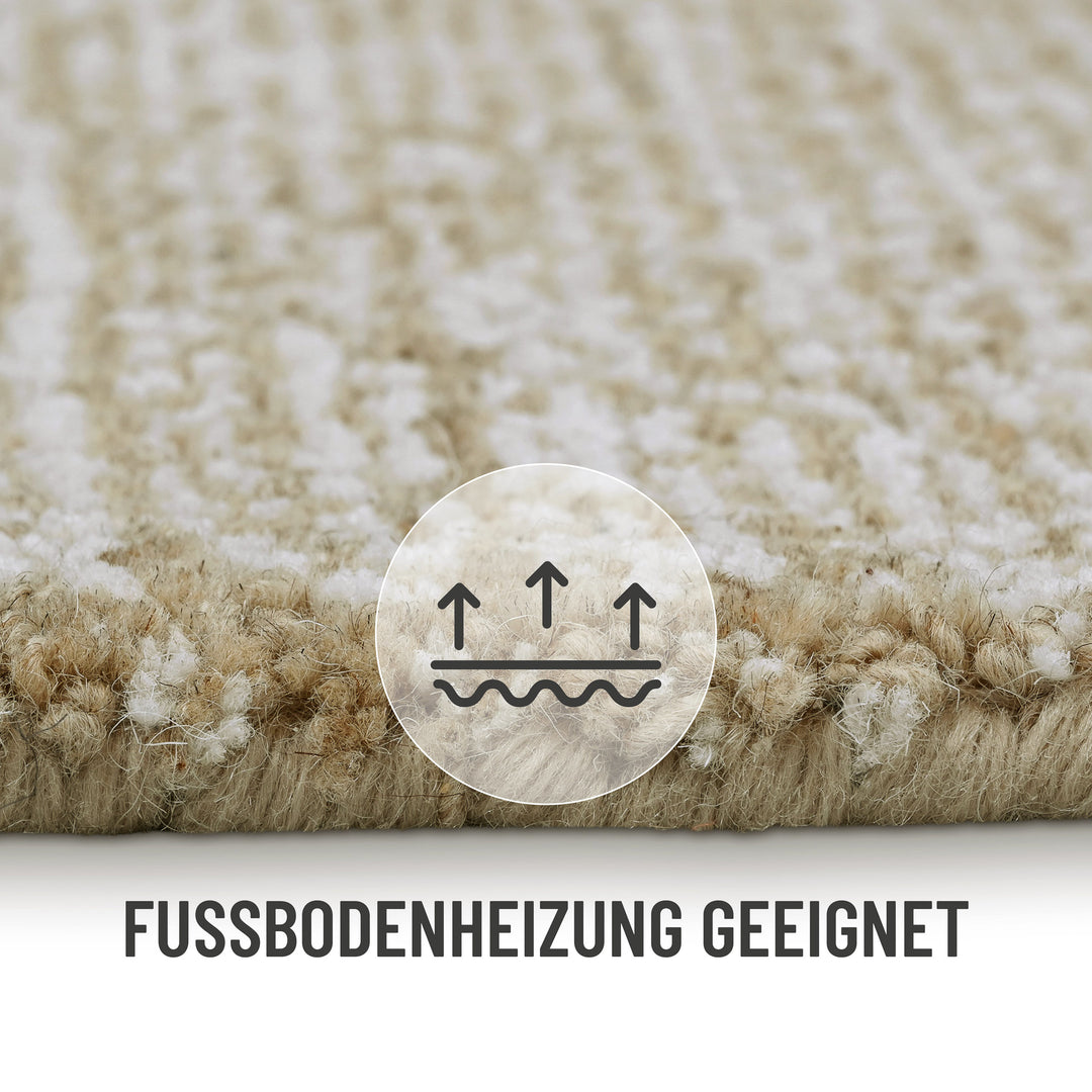Kurzflor Teppich Sand Beige aus Schurwolle "Hamptons THIRTEEN" WECONhome