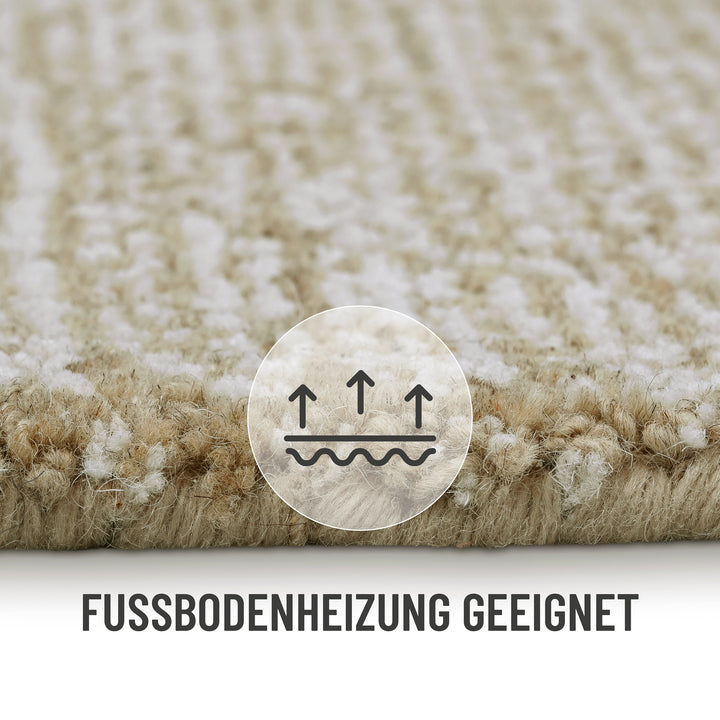 Kurzflor Teppich Sand Beige aus Schurwolle "Hamptons THIRTEEN" WECONhome