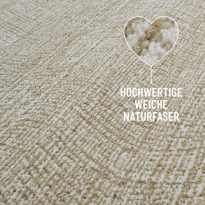 Kurzflor Teppich Sand Beige aus Schurwolle "Hamptons THIRTEEN" WECONhome