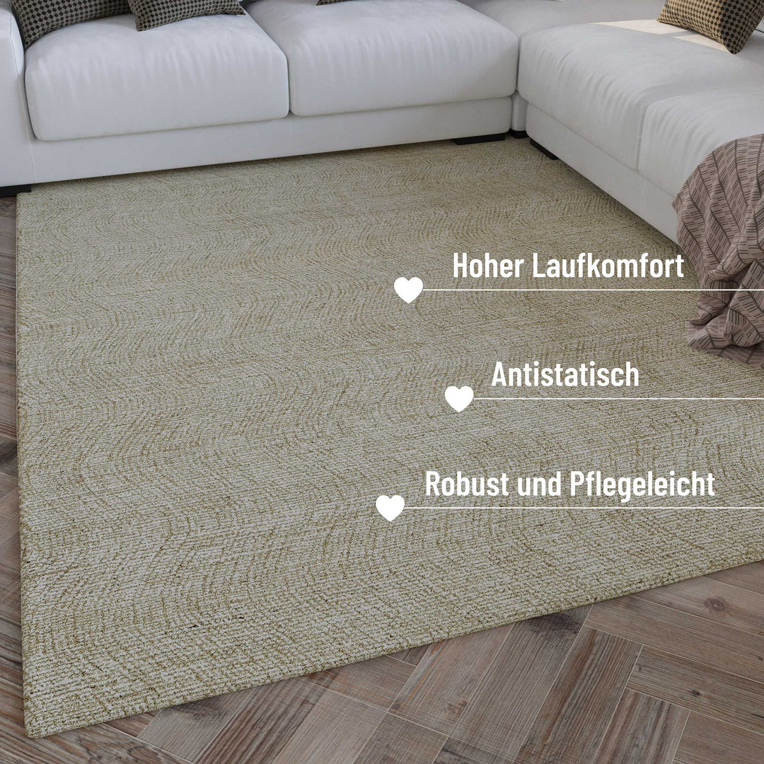 Kurzflor Teppich Sand Beige aus Schurwolle "Hamptons THIRTEEN" WECONhome