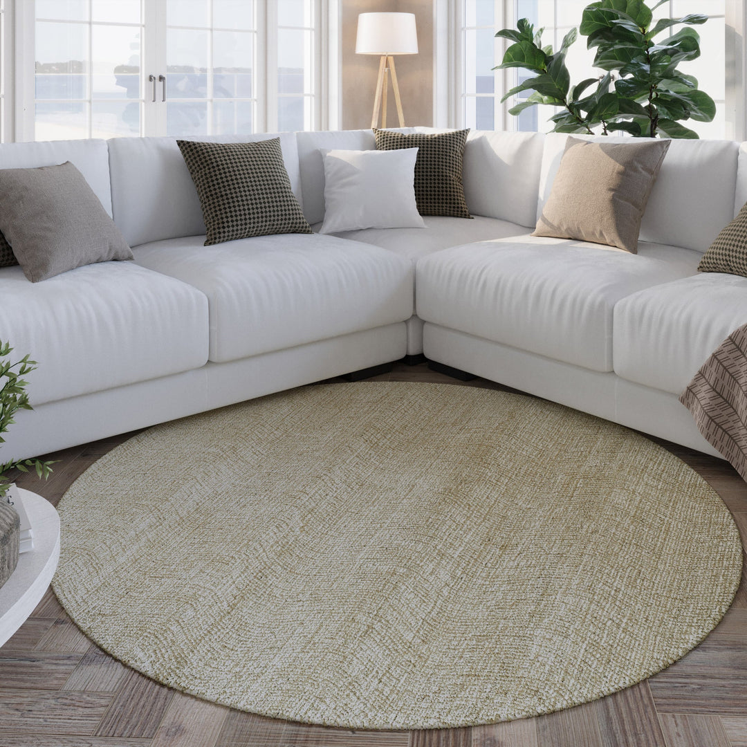 Kurzflor Teppich Rund Sand Beige aus Schurwolle "Hamptons THIRTEEN" WECONhome