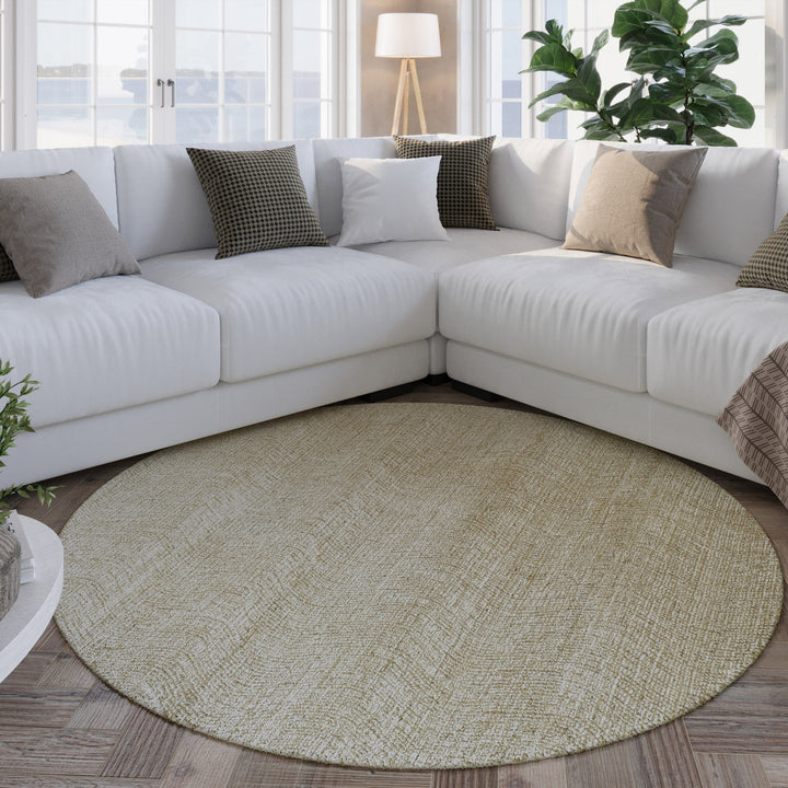 Kurzflor Teppich Rund Sand Beige aus Schurwolle "Hamptons THIRTEEN" WECONhome