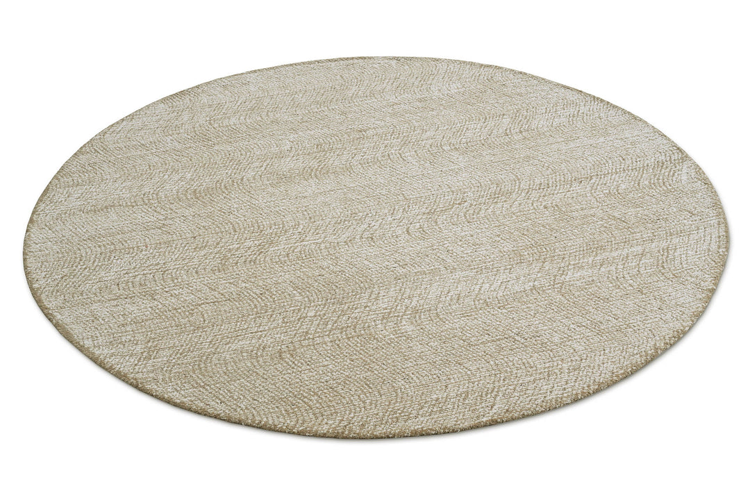 Kurzflor Teppich Rund Sand Beige aus Schurwolle "Hamptons THIRTEEN" WECONhome