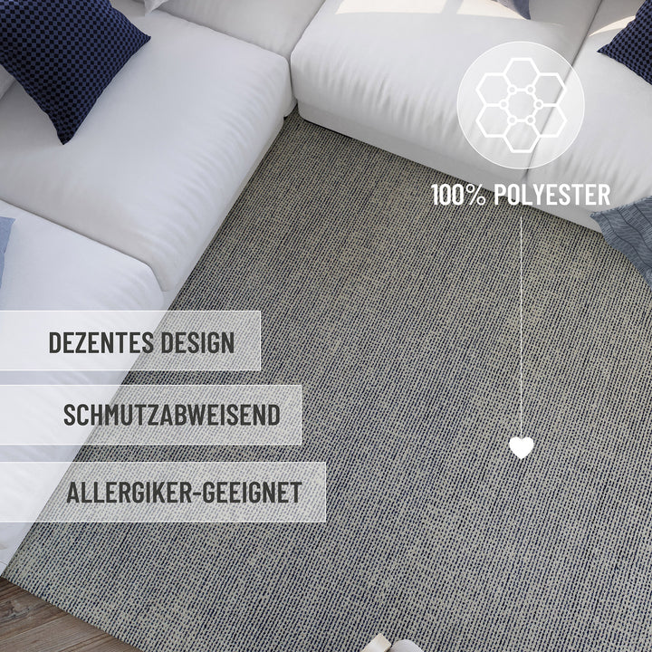 Nahaufnahme der Kantenverarbeitung des Hamptons THIRTYTWO Teppichs mit stabiler und langlebiger Ausführung.