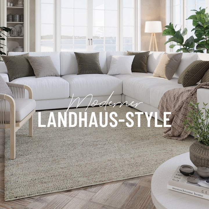 Detail der seitlichen Einfassung des Hamptons THIRTYTWO Teppichs mit sauber gearbeiteter Kante.