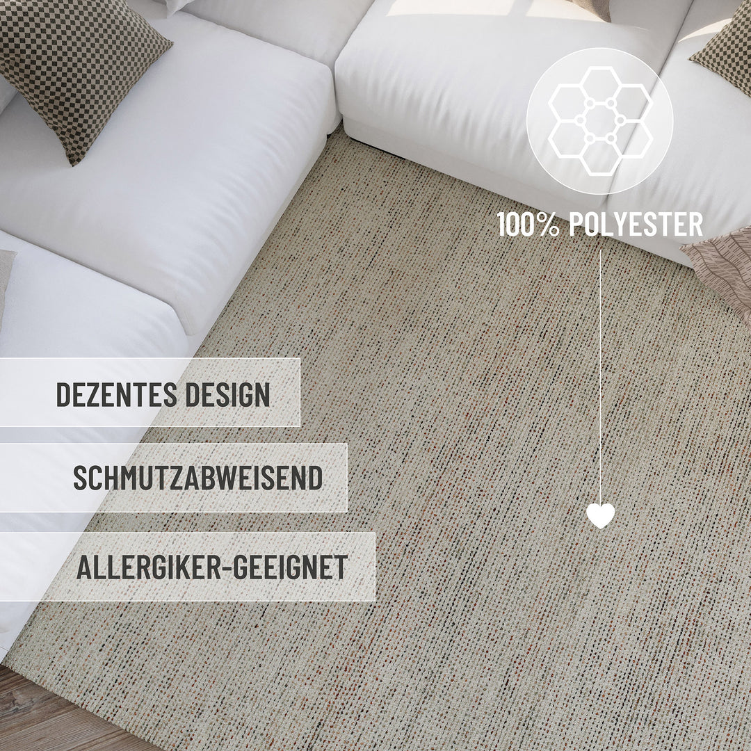 Detail der seitlichen Kantenverarbeitung des Hamptons THIRTYTWO Teppichs mit sauberer Nahtführung.