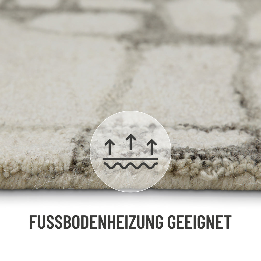 Kurzflor Teppich Creme Weiß aus Schurwolle "Hamptons TWELVE" WECONhome
