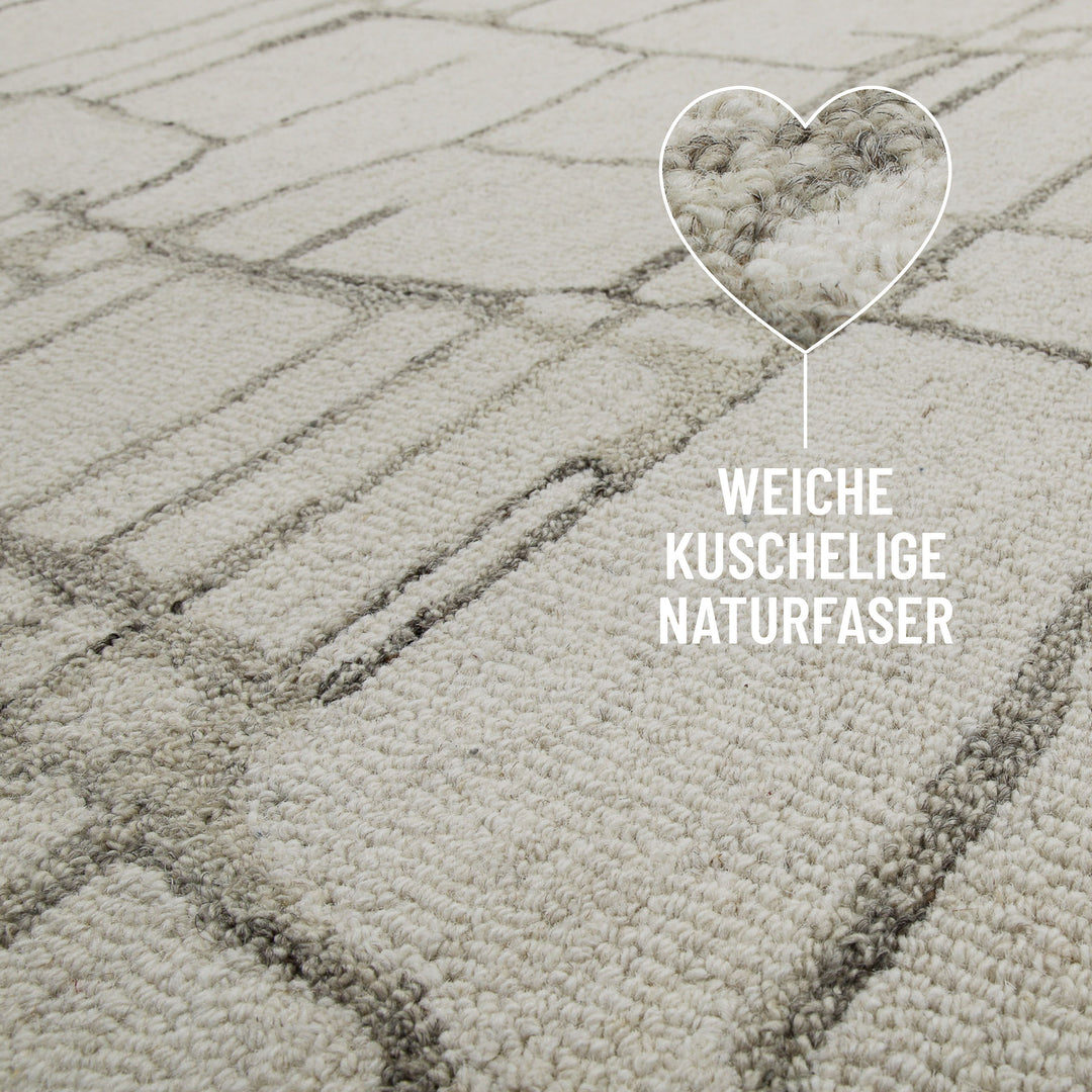 Kurzflor Teppich Creme Weiß aus Schurwolle "Hamptons TWELVE" WECONhome