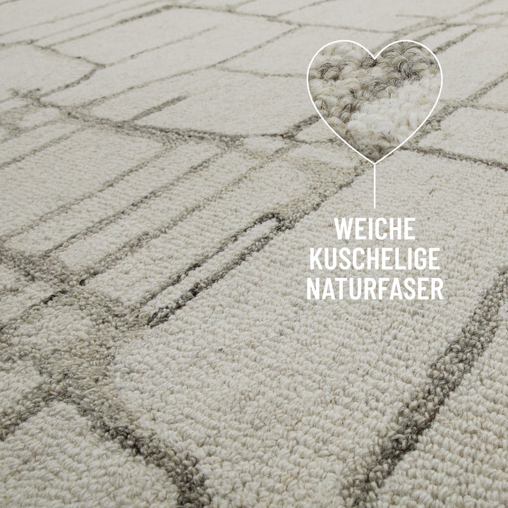 Kurzflor Teppich Creme Weiß aus Schurwolle "Hamptons TWELVE" WECONhome