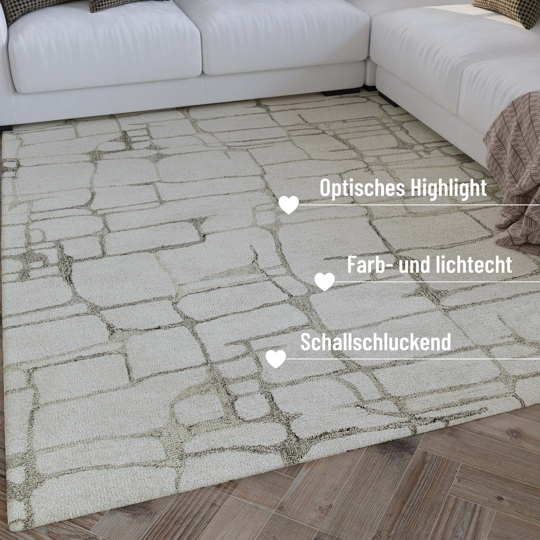 Kurzflor Teppich Creme Weiß aus Schurwolle "Hamptons TWELVE" WECONhome
