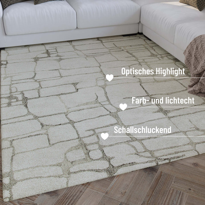 Kurzflor Teppich Creme Weiß aus Schurwolle "Hamptons TWELVE" WECONhome