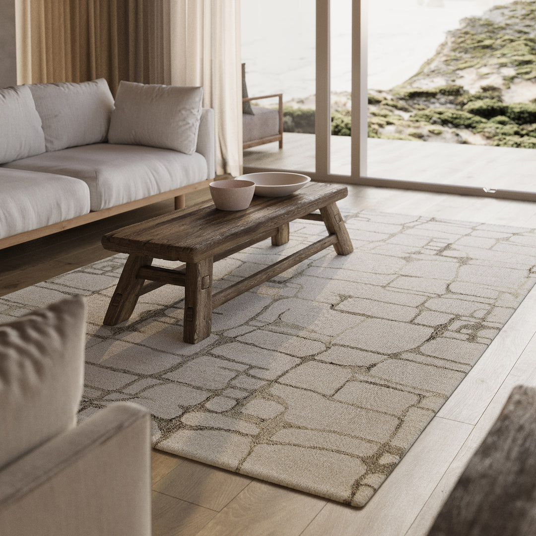 Kurzflor Teppich Creme Weiß aus Schurwolle "Hamptons TWELVE" WECONhome