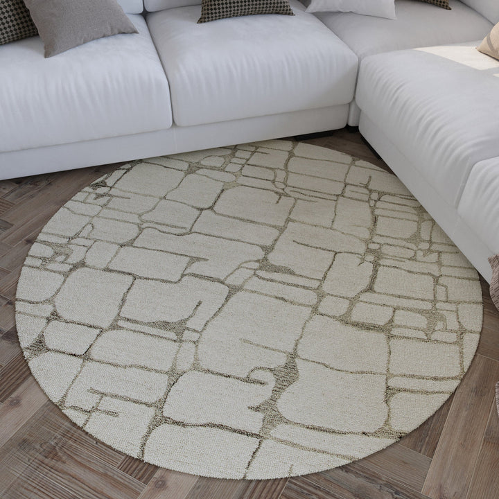 Kurzflor Teppich Rund Creme Weiß aus Schurwolle "Hamptons TWELVE" WECONhome