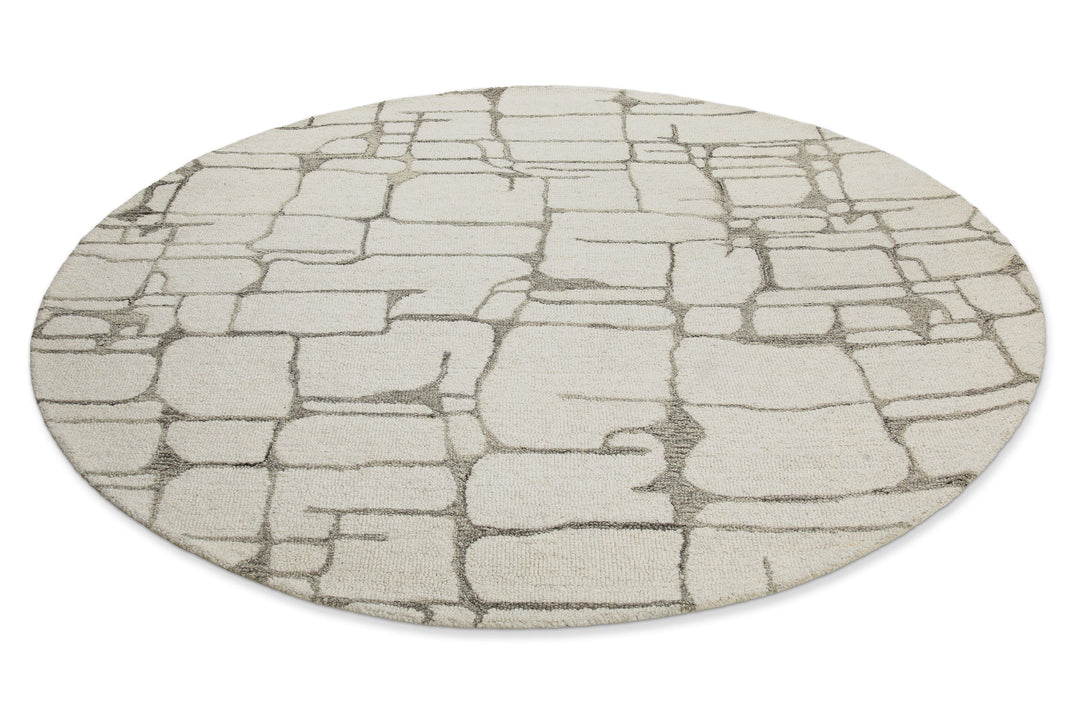 Kurzflor Teppich Rund Creme Weiß aus Schurwolle "Hamptons TWELVE" WECONhome