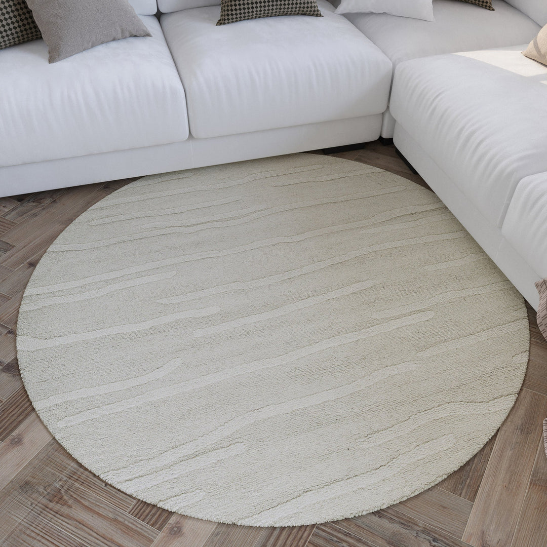 Kurzflor Teppich Rund Creme Weiß Hamptons TWENTY kaufen