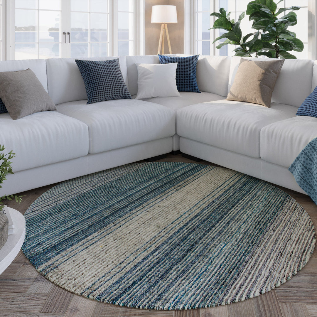 Kurzflor Teppich Rund Grau Blau meliert "Hamptons TWENTYFOUR" WECONhome