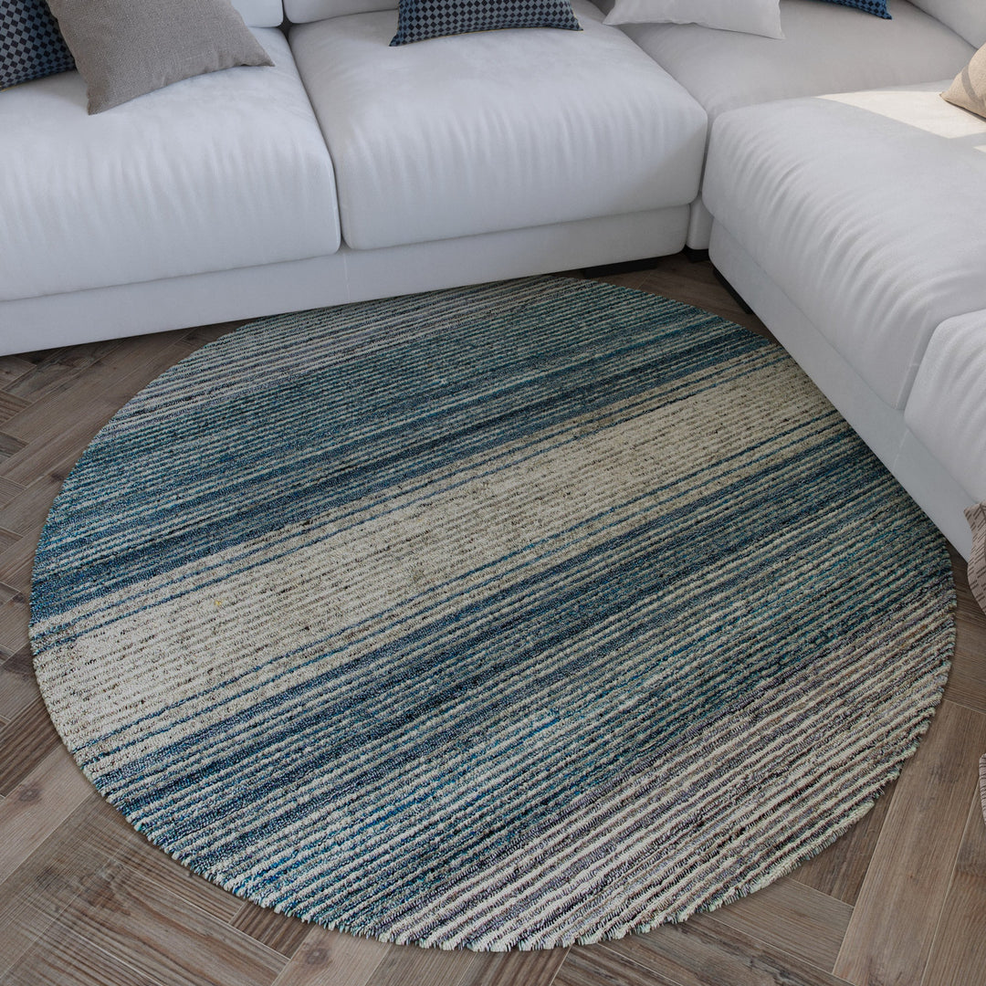Kurzflor Teppich Rund Grau Blau meliert "Hamptons TWENTYFOUR" WECONhome