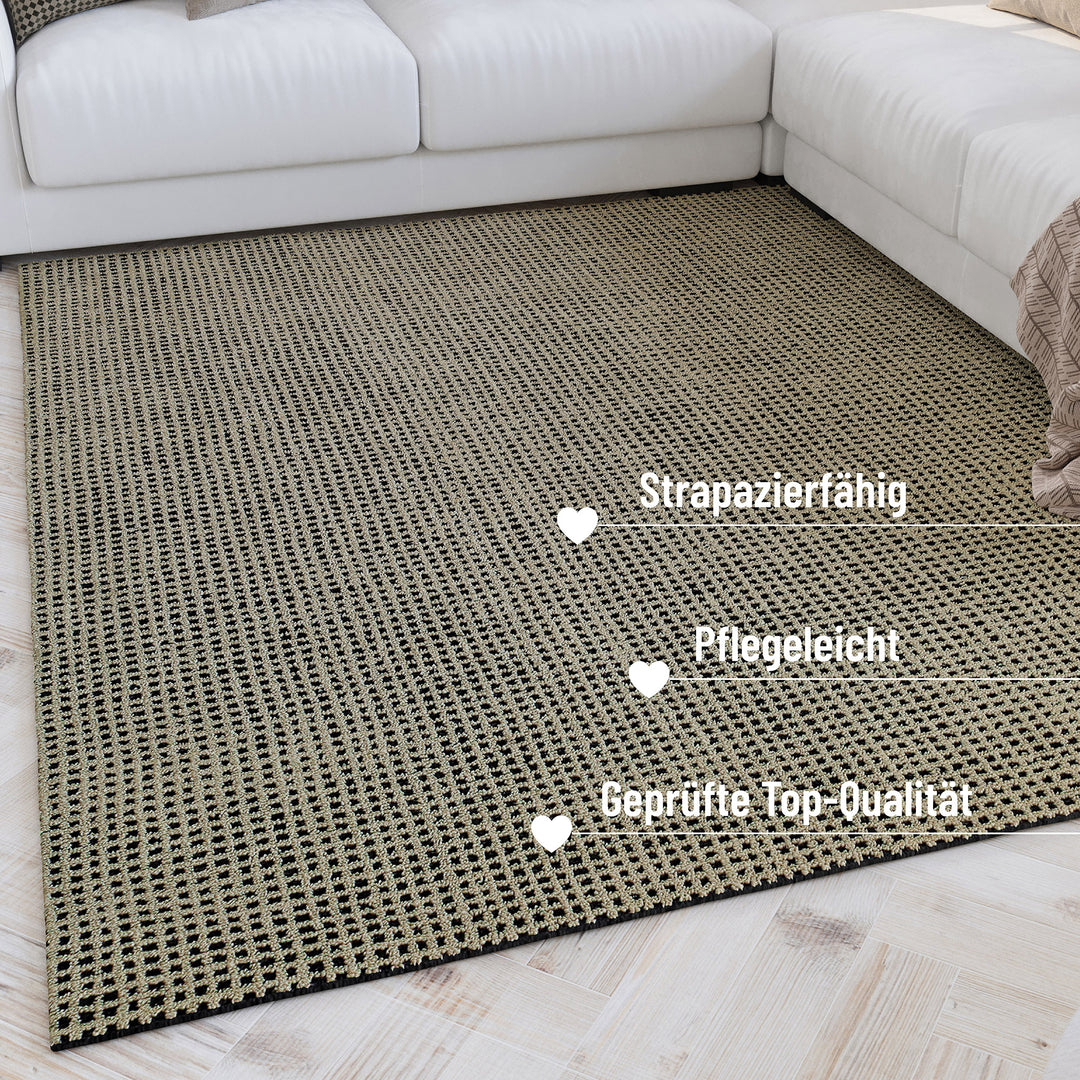 Detailaufnahme des Randabschlusses vom Hamptons TWENTYNINE Teppich mit strukturierter Oberfläche und hochwertiger Verarbeitung.