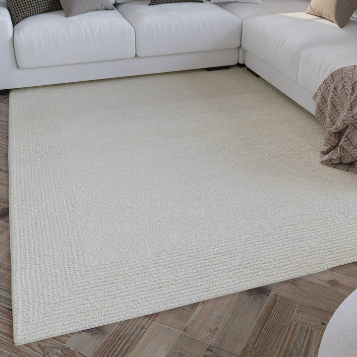Kurzflor Teppich Creme Weiß aus Schurwolle "Hamptons TWENTYONE" WECONhome