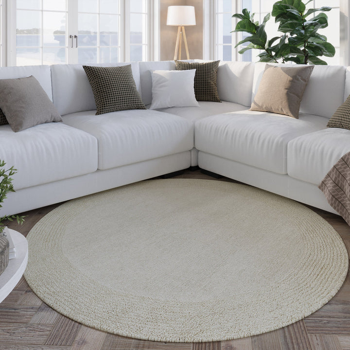 Kurzflor Teppich Rund Creme Weiß aus Schurwolle "Hamptons TWENTYONE" WECONhome