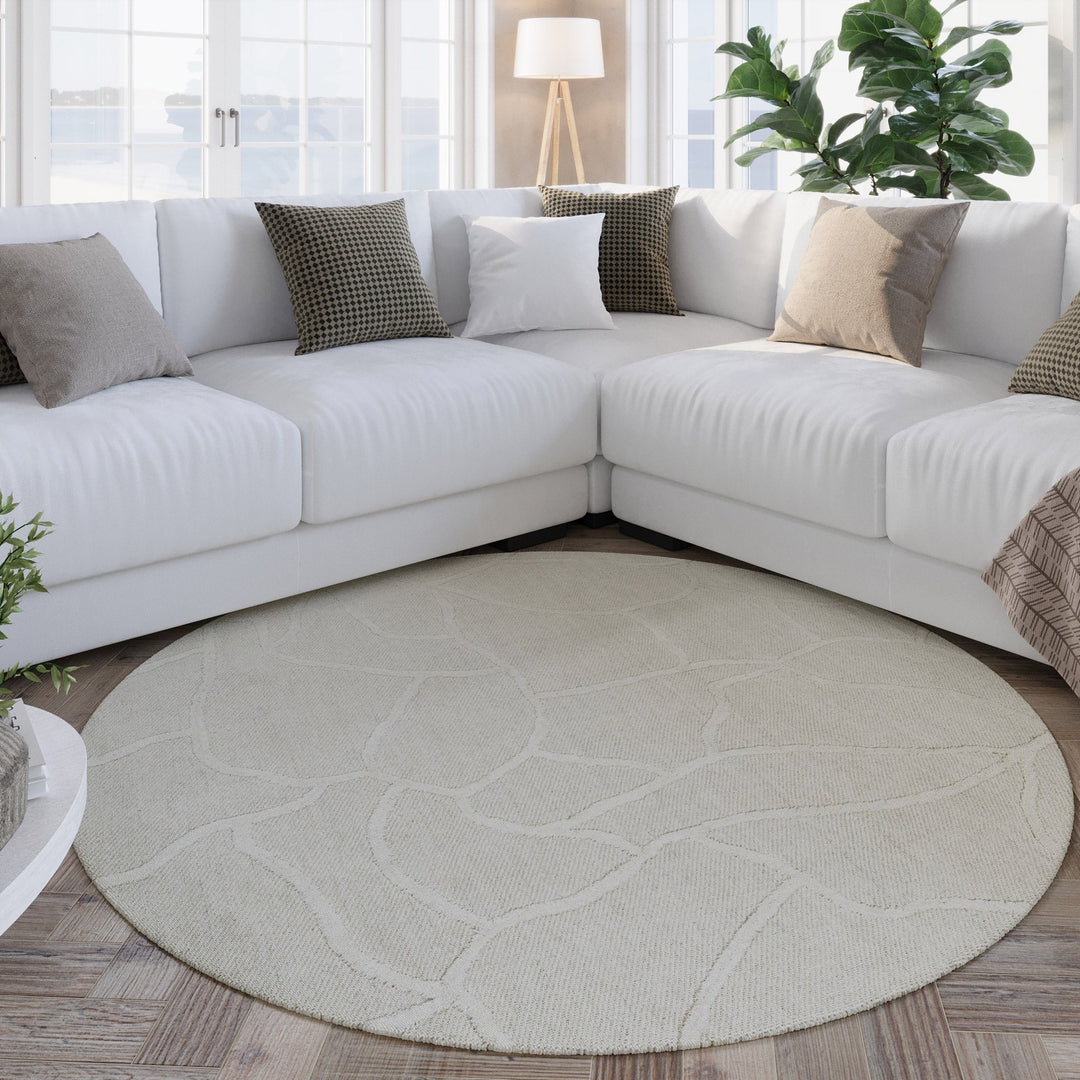 Kurzflor Teppich Rund Creme Weiß "Hamptons TWENTYSIX" WECONhome