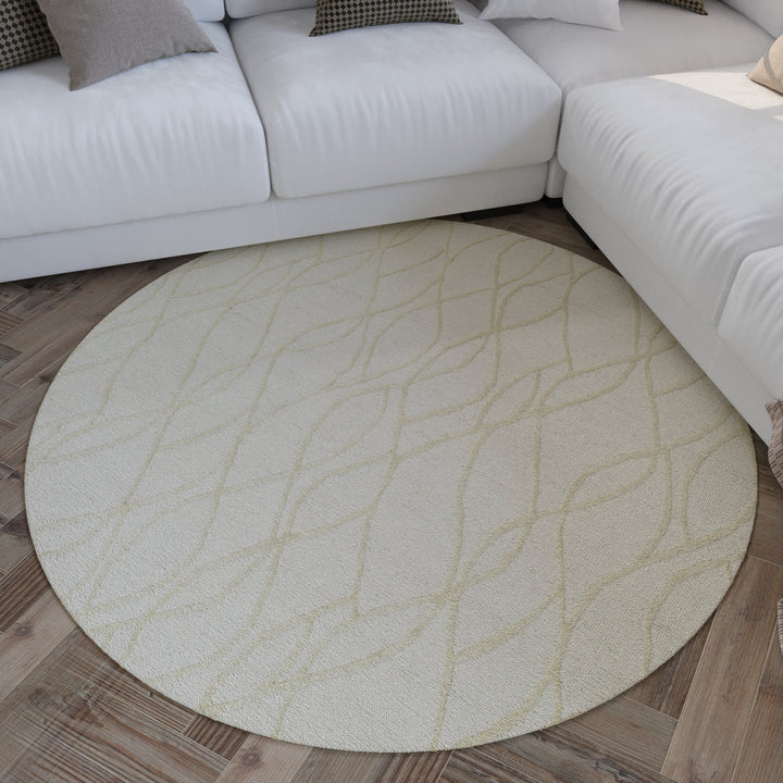 Kurzflor Teppich Rund Creme Weiß aus Schurwolle "Hamptons TWENTYTHREE" WECONhome