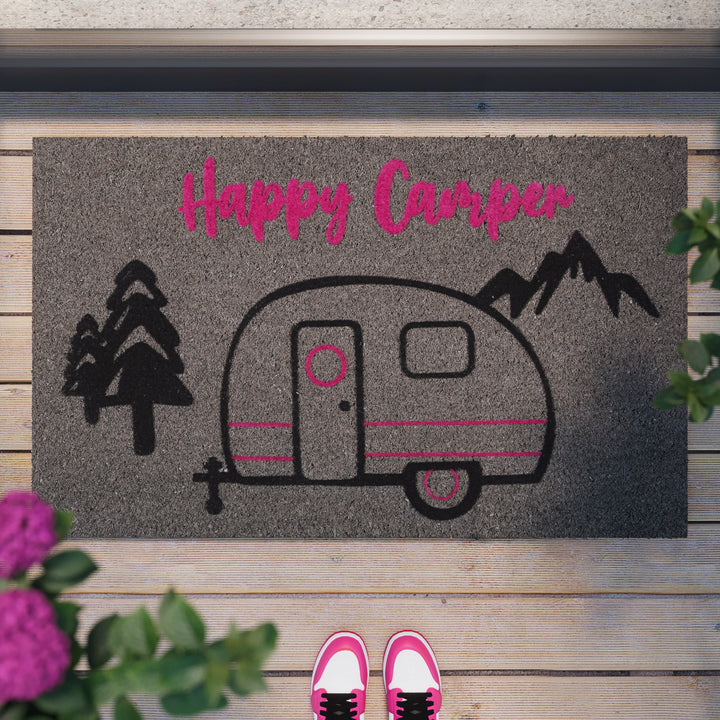 Happy Camper Fußmatte hellgrau Kurzflor rechteckig