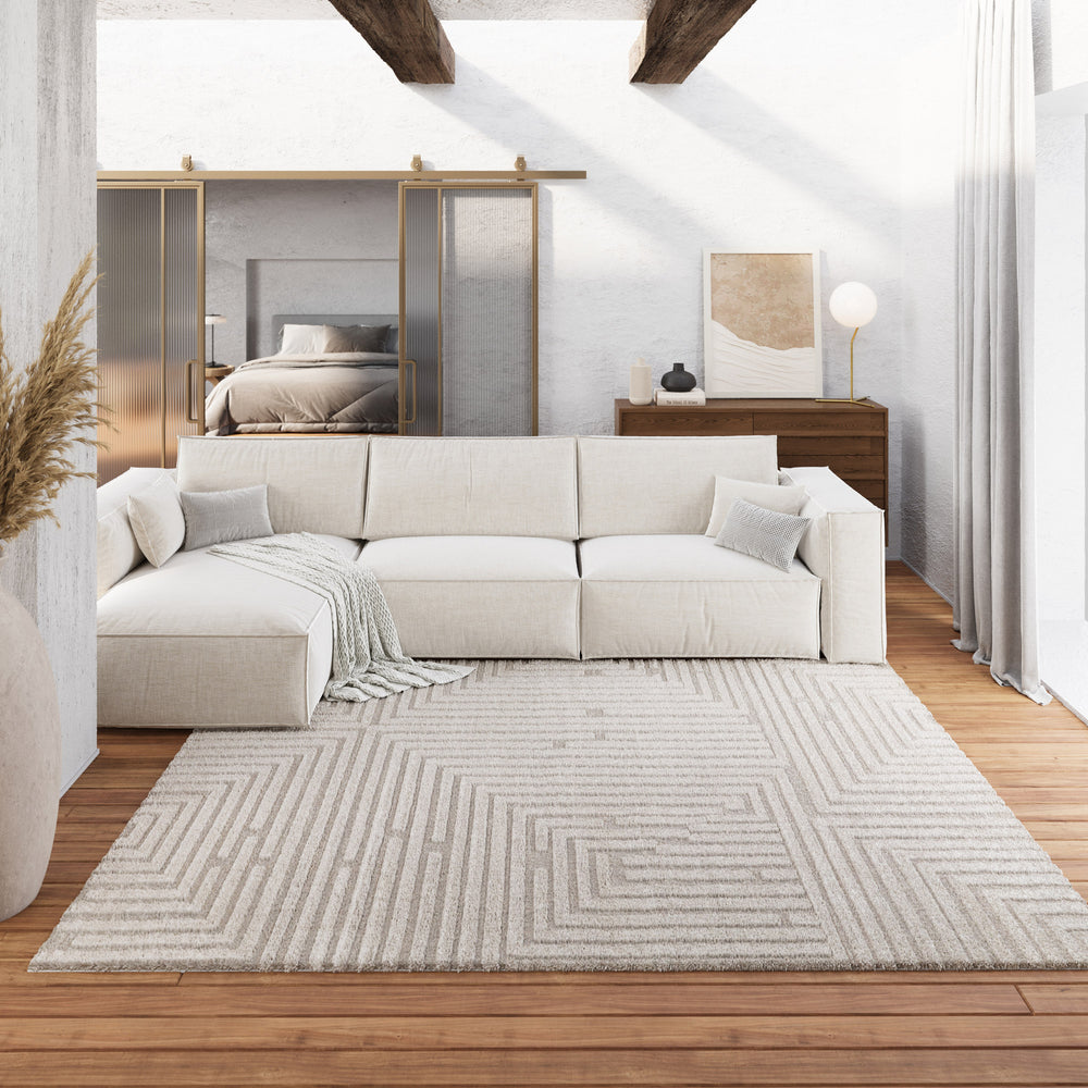 Hillmar Teppich creme beige Kurzflor rechteckig