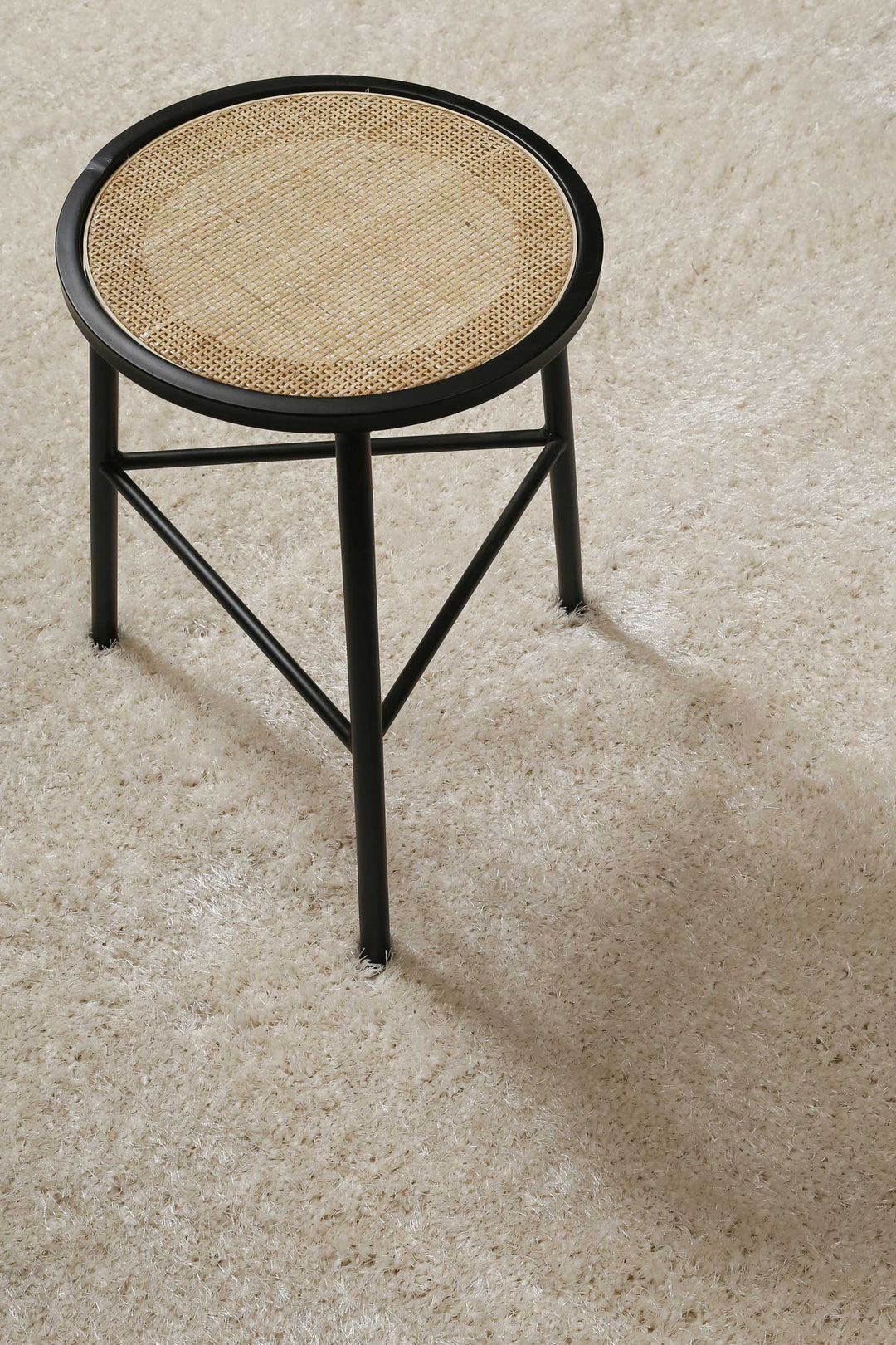 Flavio Teppich creme weiß Hochflor rund