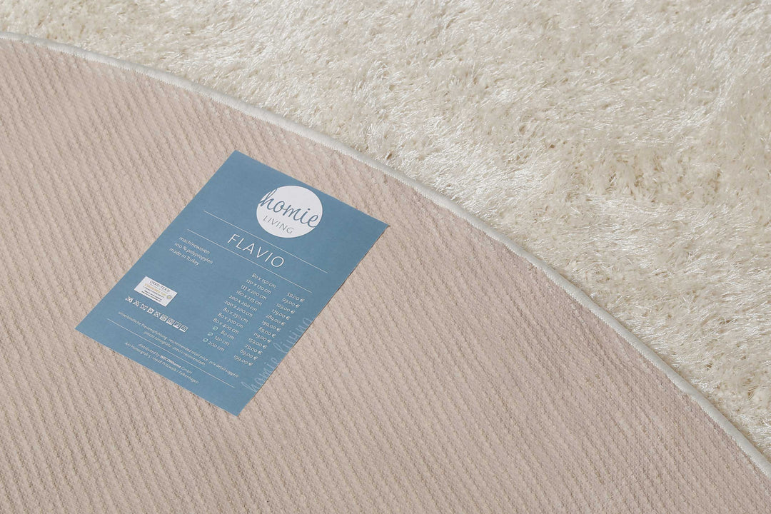 Flavio Teppich creme weiß Hochflor rund