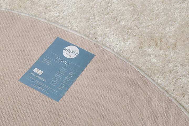 Flavio Teppich creme weiß Hochflor rund