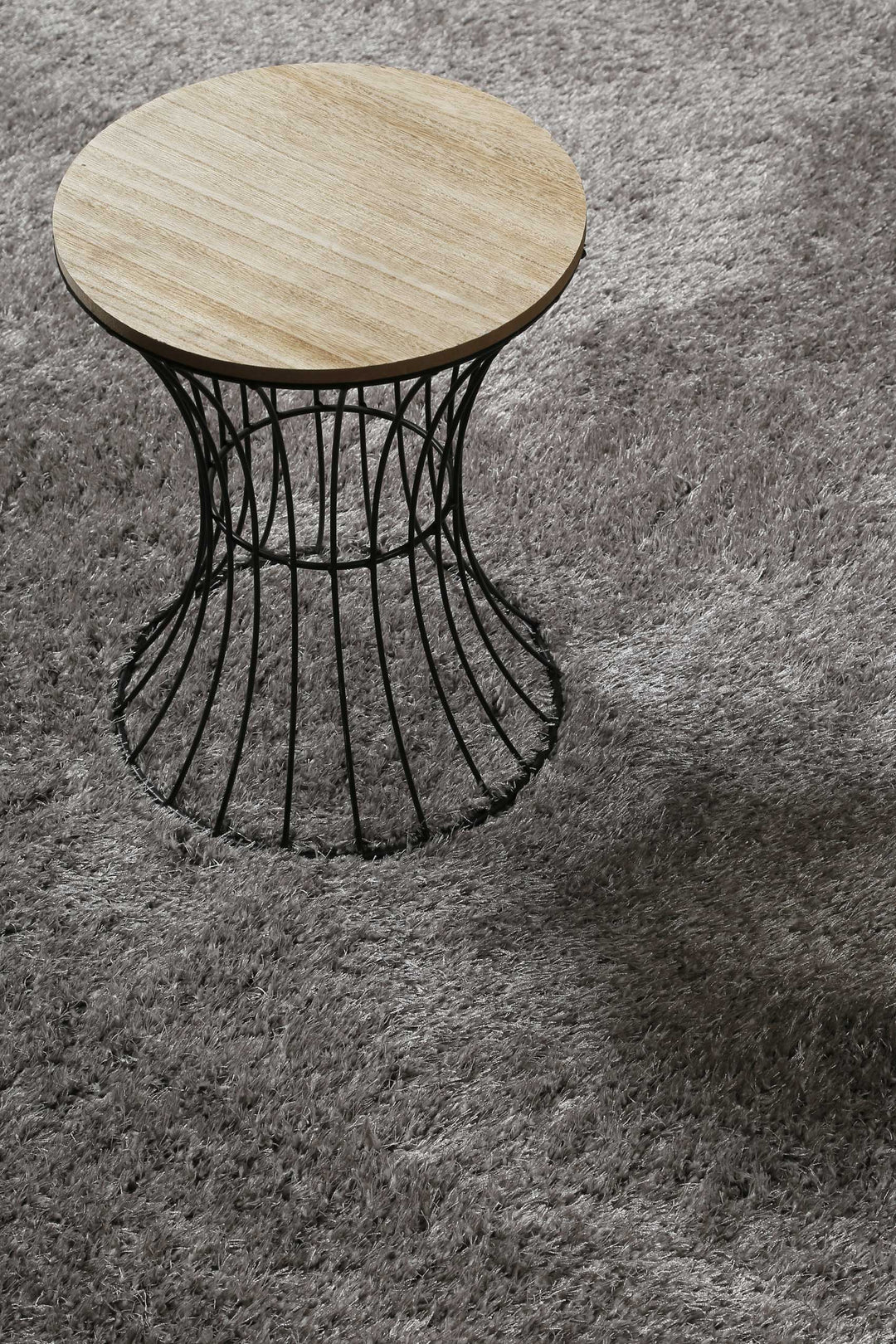 Flavio Teppich hellgrau Hochflor rund