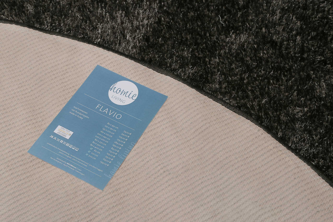 Flavio Teppich anthrazit grau Hochflor rund