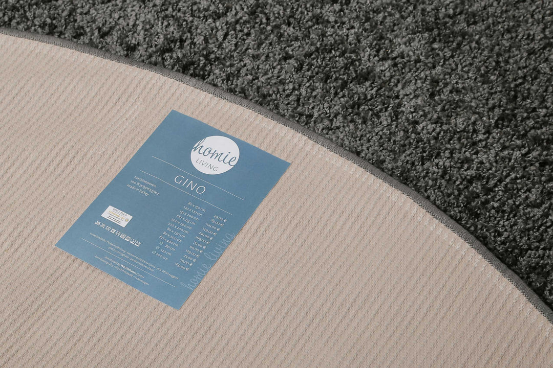 Gino Teppich anthrazit grau Hochflor rund
