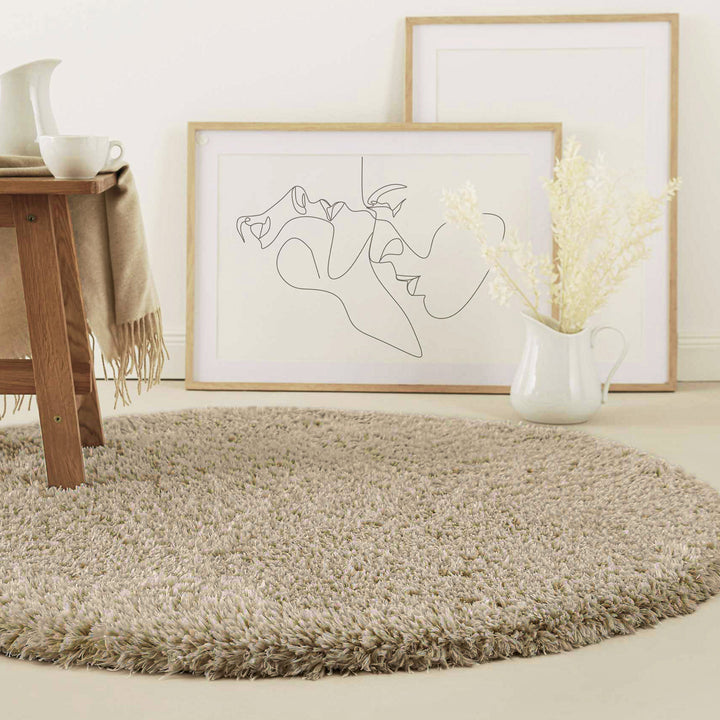 Nachhaltiger Teppich Rund Sand Braun soft & weich "Matteo" Homie Living