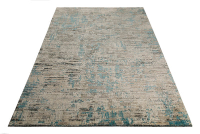 Vintage Teppich Beige Blau aus Neuseelandwolle