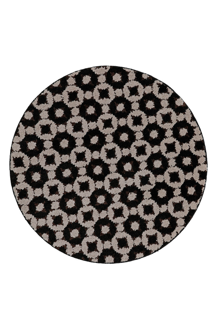 J&J Badteppich schwarz braun Kurzflor rund