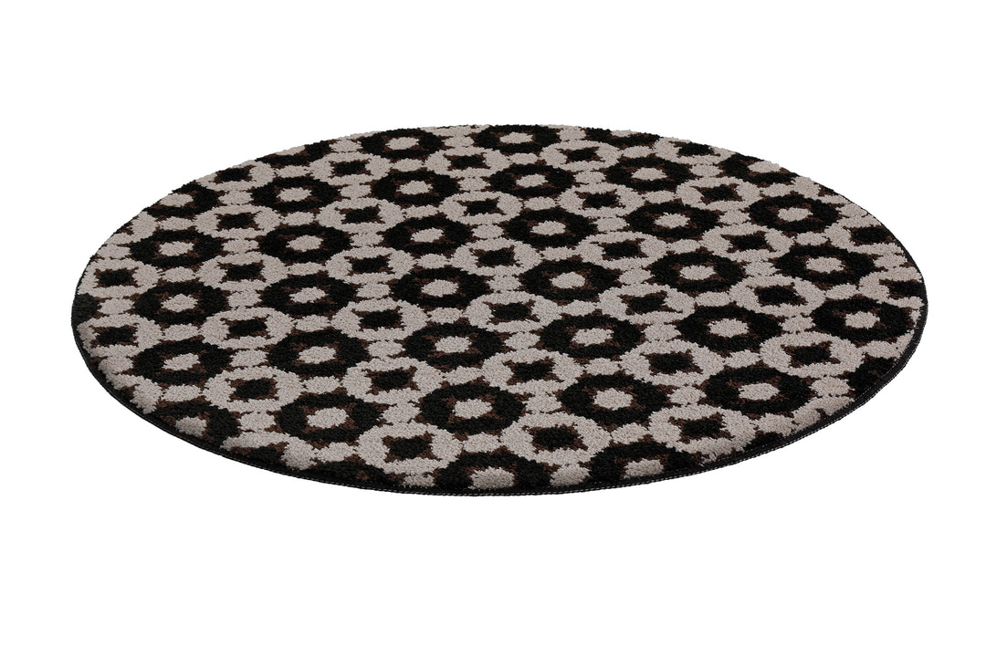 J&J Badteppich schwarz braun Kurzflor rund