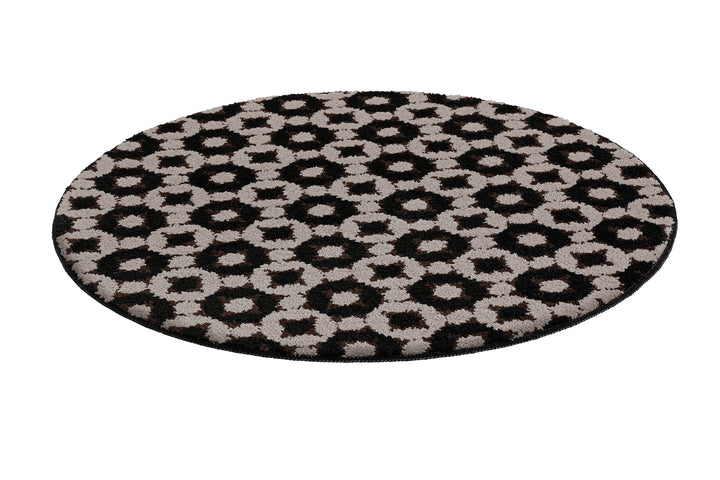 J&J Badteppich schwarz braun Kurzflor rund