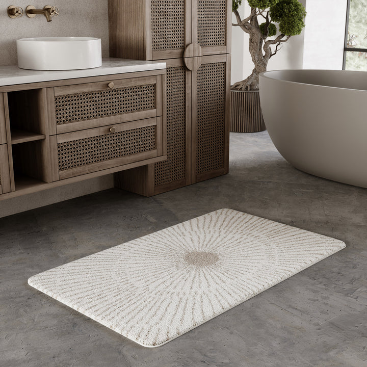 Jasbeer Badteppich weiß beige Kurzflor rechteckig