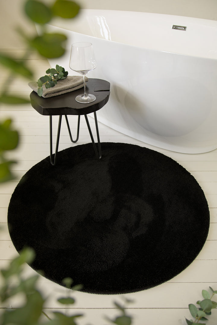 Joris Badteppich schwarz Kurzflor rund
